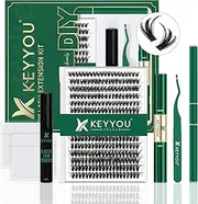 DIY Lash Extension Kit KEYYOU 300Pcs Individual Eyelash Extension Kit 50D 0.07C Curl 8-16MIX Lash Clusters Kit with Lash Glue Remover Applicator Easy to Use for Beginners(Kit-50D-0.07C,8-16MIX)