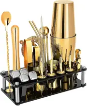 Cocktail Shaker Set, 23-piece Boston Stainless Steel Bartender Kit With Acrylic Stand & Cocktail Recipes Booklet, Professional Bar Tools For Drink Mix