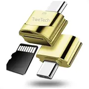 Micro SD Memory Card Reader Adapter, TF, OTG, USB-C Converter, Compatible with Smartphone, Tablet, Laptop, iMac MacBook Mac iPad iPod and Other USB Type-C Devices (Gold)