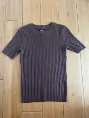 Dotti Size S Brown Short Sleeve Ribbed Knit Stretchy Top Corporate Or Casual New