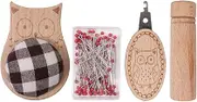 Tadill Sewing Needle Pins Cushion Pins Kit Needlework Wooden Anti Lost Cross Stitch Needle Threader Compact DIY Sewing Craft, Owl Shaped