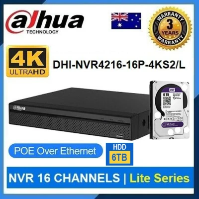 Dahua NVR 16 Channels+6TB HDD (DHI-NVR4216-16P-4KS2/L)