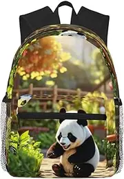 [JEJEA] Panda print Classical Travel Backpack Basic Laptop Backpack,Bookbag for College Work Travel, Black, One Size