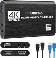 4K HDMI Video Capture Card USB Capture Card with Audio Port Capture Card Switch 1080p 60fps for Live Streaming HDMI Capture Card Switch for Nintendo Switch, PS4, OBS, Camera, PC, Phone
