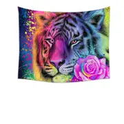Colorful Animal Art Neon Rainbow Tiger Tapestry