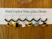 "HALLOWEEN" SPOOKY SET OF 6 HAND CRAFTED WINE GLASS CHARMS