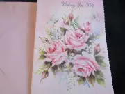 Vtg Crystal PINK Parchment Pretty PINK ROSES GET WELL Greeting Card UNUSED