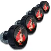 4 Pcs PIN UP GIRL Black License Plate Frame Tag Bolt Screw for Harley Touring