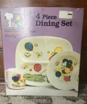 Peanuts Snoopy Dining Set 4 Pc Plate Cup 2 Bowls Woodstock Melamine 1965 Danae’s