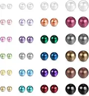 JewelrieShop Faux Pearl Earrings Stud Set for Women Fake Colorful Pearls Studs Earing Pack Hypoallergenic Stainless Steel Ball Studs Jewelry (24pairs,4-8mm,Assorted Size,MultiColor)