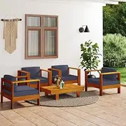 Sofa Furniture Set, Balcony Furniture with Table, 5 Piece Garden Lounge Set with Cushions for Porch, Poolside, Deck, Garden, 100 x 60 x 25 cm, Grey