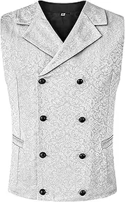 [PHJTOMK] Mens Paisley Victorian Vest Double Breasted Steampunk Suit Vest Slim Fit Vests for Suit or Tuxedo