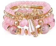 4 PC Handmade Bohemian Beaded Stackable Stretch Bracelet Set New Free Ship 5273