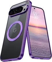 [DOMAVER] for Google Pixel 9/Pro Case Magnetic, Compatible with MagSafe, Shockproof Anti-Yellowing Anti-Scratching Protection, Classic Simple Plating Pixel 9/Pixel 9 Pro Phone Cover, Clear Purple