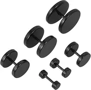 [DEARMAMY] 6 Pair Ear Gauges Trendy Earrings Men's Earrings Dumbbells Earrings Hoop Earings Barbell Fake Ear Magnet Earrings for Men Ear Jewelry Titanium Black