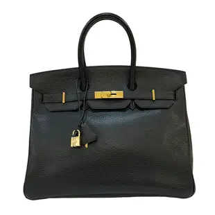 【二手名牌BRAND OFF】HERMES 愛馬仕 黑色 Ardennes皮革 Birkin 35 柏金包 手提包 金扣 □F刻