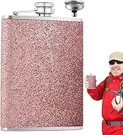 Drinking Liquor Flask, 8oz Hip Flask Stainless Steel Alcohol Flask with Funnel, Glitter Leak-Proof Liquor Flask Portable Drinking Pot for Women & Men