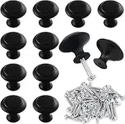 12PCS Drawer Knobs, Matte Black Metal Round Knob, Cabinet Furniture Drawer Knobs with Mounting Screws for Kitchen Dresser Cabinet Handles