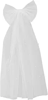 [Ipetboom] Elegant Bachelorette Party Veil with Faux Pearl Bow Bridal Shower Headdress Hair Clip Romantic Double Bridal Accessory for Weddings Special Events