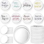 Kigley CNA Week Gifts Inspirational Gifts Bulk for Women 2.8 Inch Compact Mirror Round Portable Pocket Makeup Glass Purse Mini Small Mirror for Graduation Teacher(White Base,48 Pcs)