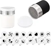 2-Pack Powdered Sugar Shaker Duster, Cinnamon Shaker Flour Sifter, Stainless Steel Fine Mesh Dredges Shakers for Cinnamon Flour Salt Pepper with 16 Pcs Printing Molds Stencils (Black & White)