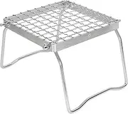 Folding BBQ Grill Rack, Stainless Steel Mini Barbecue Campfire Grill Stove Stand Rack Portable Camping Pot Stand Grid Design with Storage Bag for Outdoor Picnic