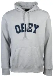 Obey WATSON Heather Grey Navy Embroider Patch Logo P/O Sweatshirt Men's Hoodie