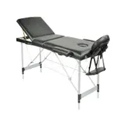 YES4HOMES Black 3 Fold Portable Aluminium Massage Table Massage Bed Beauty Therapy