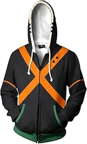 [DENCTORAM] Anime MHA Bakugo Hoodie Jacket BNHA Hoodies Katsuki Bakugo Cosplay Battle Suit Halloween Costume Pullover Sweatshirt