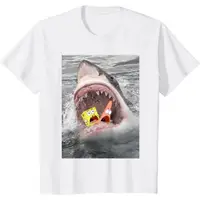 在飛比找蝦皮購物優惠-海綿寶寶鯊魚攻擊幽默 T 恤 T 恤高級發行