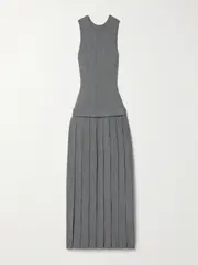 [KHAITE] KHAITE - Cassette Pleated Ribbed Wool-blend Midi Dress - Gray - small small Gray