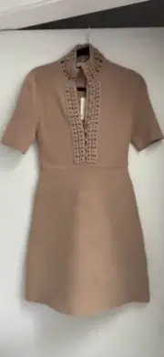 SCANLAN THEODORE Crepe Knit Daisy Soft Dress Midi Oat Short Sleeve Sz S