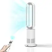 ANGELO Electric Bladeless Heat & Nature-Cool Air Floor Fan Timer Remote Touch Control Oscillation Tilt Fan 10 Wind Speeds LED Touch Control (White)