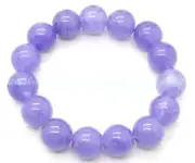 Natural 12mm Lavender Jade Jadeite Round Beaded Bangle Bracelet Gemstone 7.5''