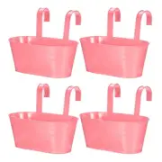 4 Pcs 11" Iron Balcony Rail Planter with Drainage Holes and Hooks, Pink