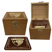 Hawthorn Hawks AFL Cork Back Drink Coasters in Wooden Case Box Man Cave Gift