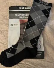 SB SOX Compression Socks (20-30mmHg) for Men & Women Black& Gray Argyle Size S