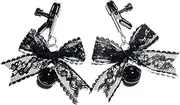 Mineens 1 pair Black lace Nipple Clamps,Non-Piercing Metal Chain Pressure Breast Clamp,Black Bells Sexual Pleasure Nipple Clamps,Adult toys suitable for couples
