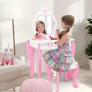 CostwayKids Vanity Table & Stool Set with Mirror & Drawer