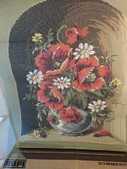 Vintage Robiprint Needlepoint Tapestry Canvas Flowers and Vase 26" x 29"