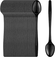 Plastic Spoons, 9" Long Handle Spoon, Black Sturdy Ice Cream Spoons, Disposable