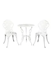 [Gardeon] Aluminum 3 Pieces Outdoor Setting Bistro Chairs And Table Set in White