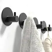Gabeeriso Stainless Steel Traceless Wall Hooks, 4 self- 3M Adhesive Towel Hooks, Endurance Wall Hook, Towel Hook, Hook, Suitable for Bathroom, Kitchen, Home, Hanging Coat, hat (Black Round Hook)