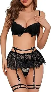 [Melelly] Lace Lingerie Set for Women Garter Bra and Panty Sets Lingerie Skirt