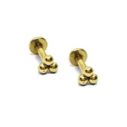 16G TRINITY TRI BEAD GOLD STEEL INTERNALLY THREAD LABRET TRAGUS STUD RING 366