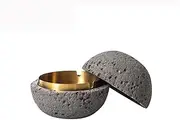 Ashtray for Cigarettes Cement Ball Shaped Ashtray Stainless Steel Liner Ashtray with Lid Portable Ashtray for Office Restaurant Verandahs Home Decorations Portable Decorative Modern Ashtray(Gray,Mediu