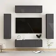 High Gloss Grey TV Stand Entertainment Center Table Set, Living Room, Bedroom, Storage, Media, Furniture