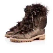 Christian Louboutin Fanny Flat Roche Fur Leather Lace Up Tie Combat Boot 37