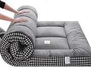 Japanese Futon Mattress - Foldable, Roll Up Tatami Mat, Thick Folding Sleeping Pad for Bedroom, Living Room, Floor, Tent (Gray, Full)