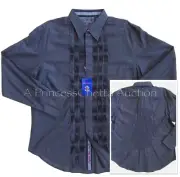 ROBERT GRAHAM RENAISSANCE (XL) Gray Pleated Embroidered Paisley Shirt RARE $268